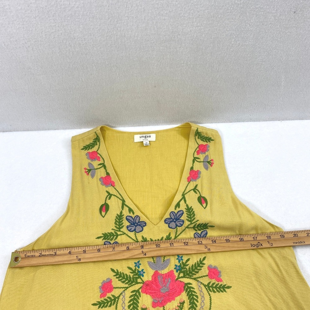 Umgee Dress Women Medium Yellow Floral Embroidered V-Neck Sleeveless Boho Shift - Picture 6 of 11